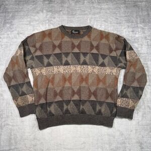 Tosani Sweater Mens Medium Brown Geometric Vintage 90s 3D Knit Grandpa Preppy